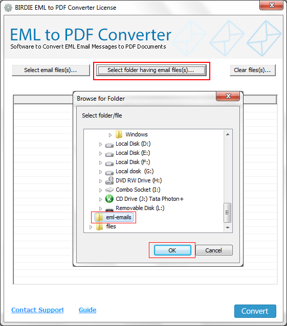 Convert EML emails to PDF format screenshot